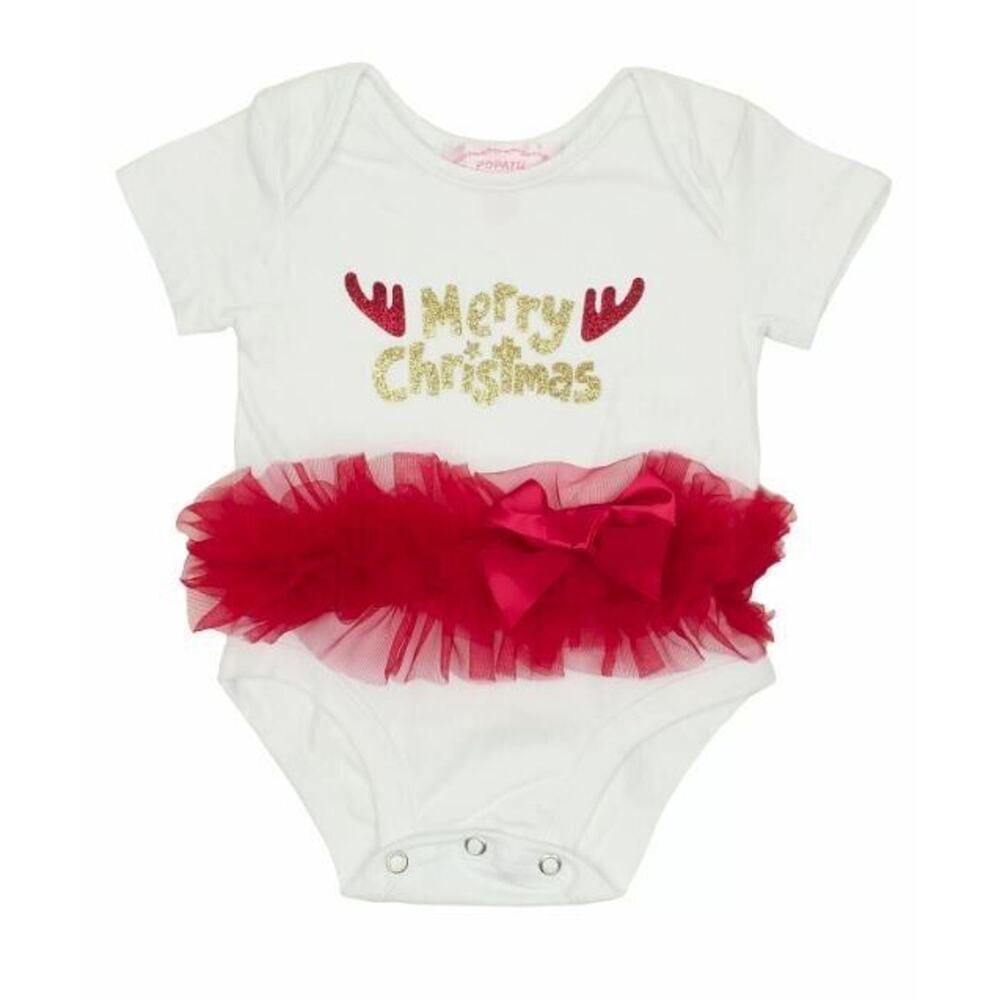Popatu Baby Girl Merry Christmas Skirted Tutu Bodysuit White 12mth $28